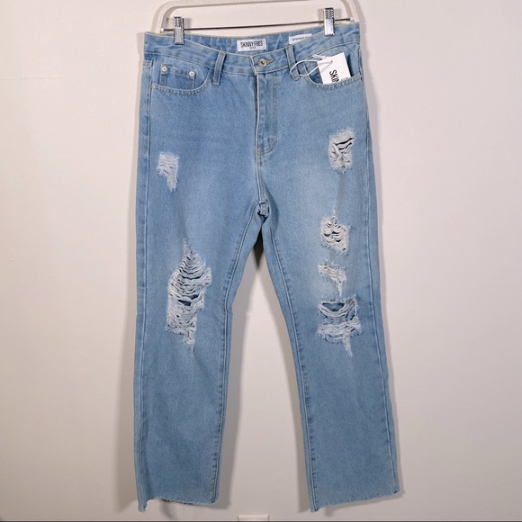 Skinny Fries Denim Straight Fit Distressed ankle jeans I. Light wash blue size 9 - Picture 1 of 6